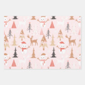 Schattigee feestelijke roze kerstboom sneeuwpop re inpakpapier vel (Voorkant 2)