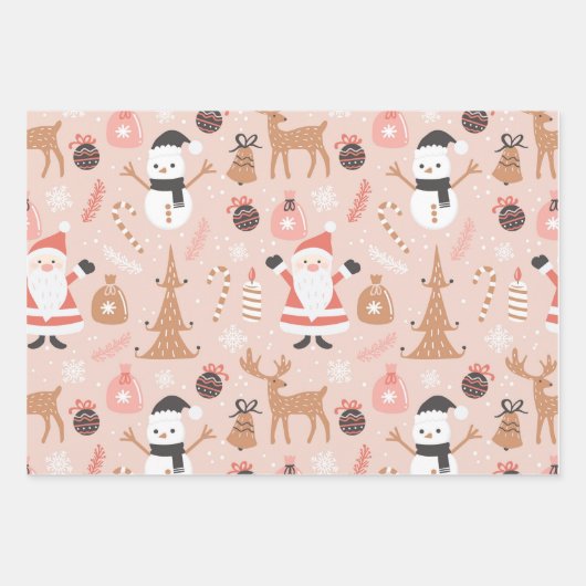 Schattigee feestelijke roze kerstboom sneeuwpop re inpakpapier vel