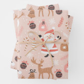 Schattigee feestelijke roze kerstboom sneeuwpop re inpakpapier vel (In situ)