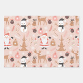Schattigee feestelijke roze kerstboom sneeuwpop re inpakpapier vel (Voorkant)