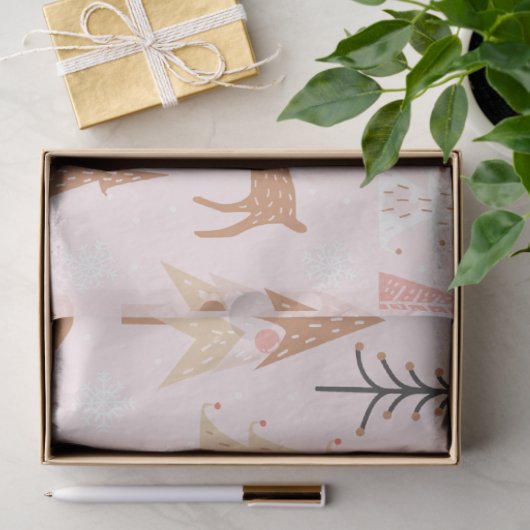 Schattigee feestelijke roze kerstboom sneeuwpop re tissuepapier (Geschenk)