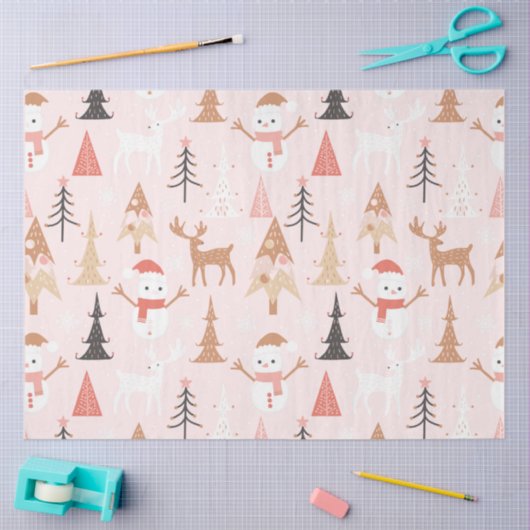 Schattigee feestelijke roze kerstboom sneeuwpop re tissuepapier (Craft)