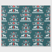 Schattigee feestelijke Scandi Blauw Rood Wit Kerst Cadeaupapier (Vlak)