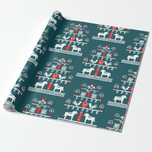Schattigee feestelijke Scandi Blauw Rood Wit Kerst Cadeaupapier