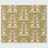 Schattigee feestelijke Scandi Gouden Rode Kerstboo Cadeaupapier (Vlak)