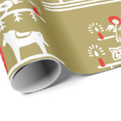 Schattigee feestelijke Scandi Gouden Rode Kerstboo Cadeaupapier (Rol Hoek)