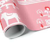 Schattigee feestelijke Scandi Groen Roze Rode Kers Cadeaupapier (Rol Hoek)