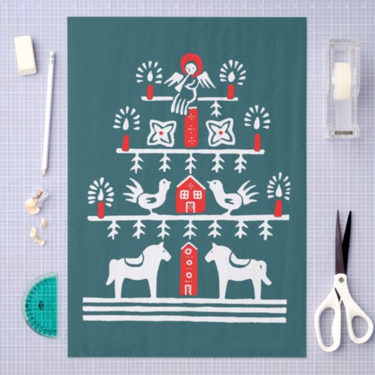 Schattigee feestelijke Scandi Rood Blauw Witte Ker Tissuepapier (Craft)