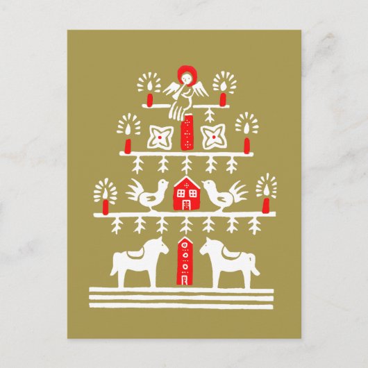 Schattigee feestelijke Scandi Rood Goud Kerstboom Briefkaart (Voorkant)