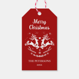 Schattigee feestelijke scandi rood wit kersthert cadeaulabel