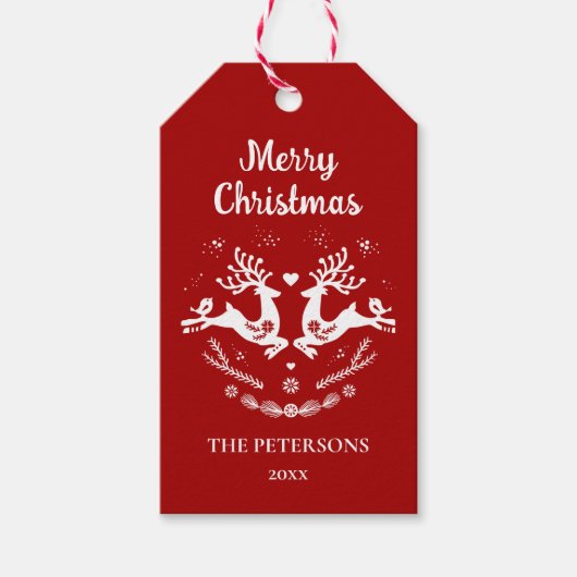 Schattigee feestelijke scandi rood wit kersthert cadeaulabel (Voorkant)