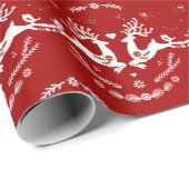 Schattigee feestelijke scandi rood wit kersthert cadeaupapier (Rol Hoek)