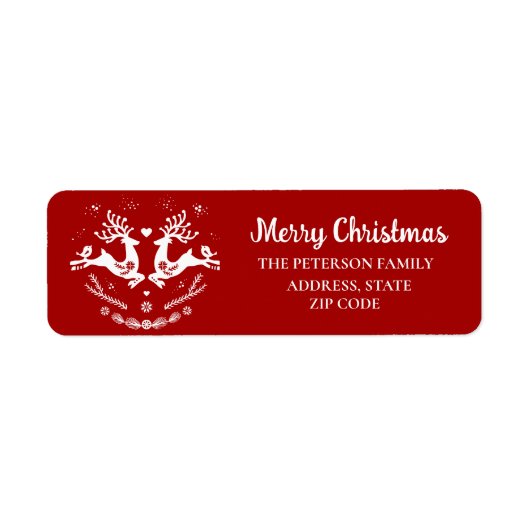 Schattigee feestelijke scandi rood wit kersthert etiket (Voorkant)