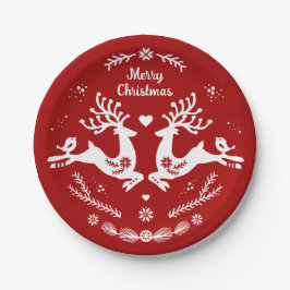 Schattigee feestelijke scandi rood wit kersthert papieren bordje