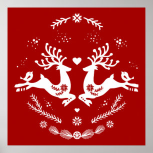 Schattigee feestelijke scandi rood wit kersthert poster
