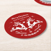 Schattigee feestelijke scandi rood wit kersthert ronde kartonnen onderzetter (Gebogen)