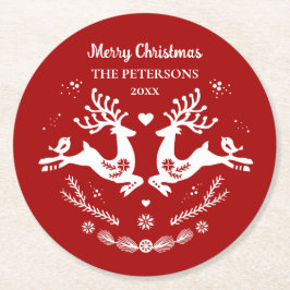 Schattigee feestelijke scandi rood wit kersthert ronde kartonnen onderzetter