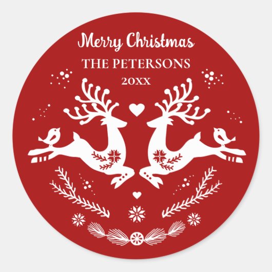 Schattigee feestelijke scandi rood wit kersthert ronde sticker (Voorkant)