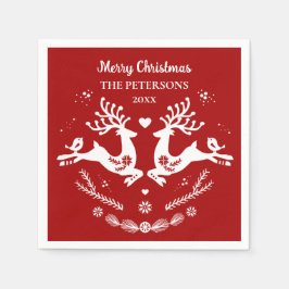 Schattigee feestelijke scandi rood wit kersthert servet