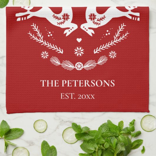 Schattigee feestelijke scandi rood wit kersthert theedoek (Gevouwen)