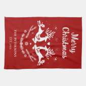 Schattigee feestelijke scandi rood wit kersthert theedoek (Horizontaal)