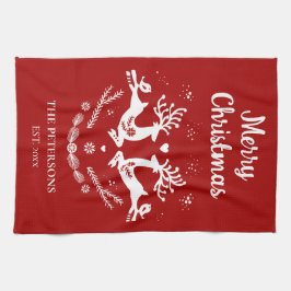 Schattigee feestelijke scandi rood wit kersthert theedoek