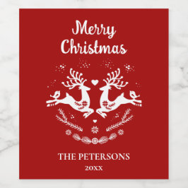 Schattigee feestelijke scandi rood wit kersthert wijn etiket