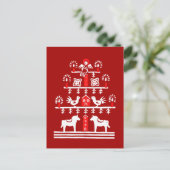 Schattigee feestelijke scandi rood witte kerstboom briefkaart (Staand voorkant)