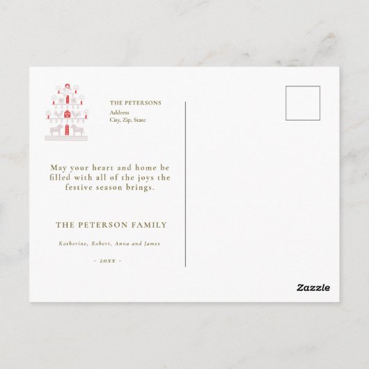 Schattigee feestelijke scandi rood witte kerstboom briefkaart (Achterkant)