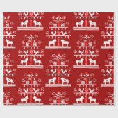 Schattigee feestelijke scandi rood witte kerstboom cadeaupapier (Vlak)