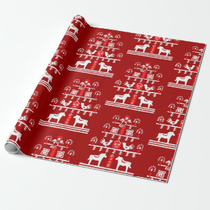 Schattigee feestelijke scandi rood witte kerstboom cadeaupapier