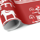 Schattigee feestelijke scandi rood witte kerstboom cadeaupapier (Rol Hoek)