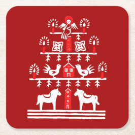 Schattigee feestelijke scandi rood witte kerstboom kartonnen onderzetters