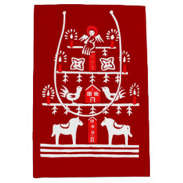 Schattigee feestelijke scandi rood witte kerstboom medium cadeauzakje