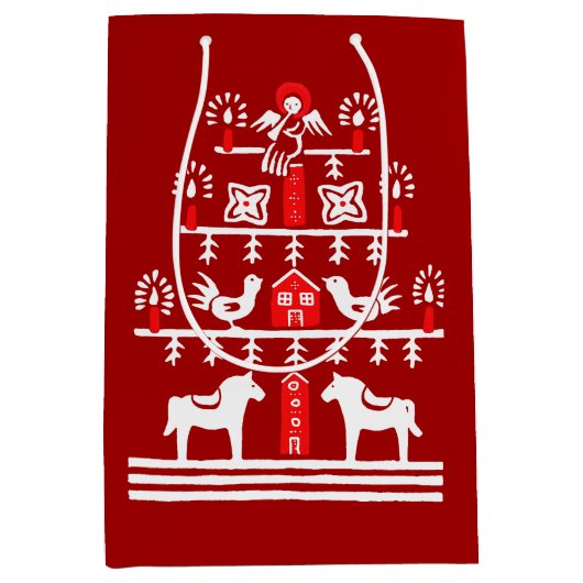 Schattigee feestelijke scandi rood witte kerstboom medium cadeauzakje (Voorkant)