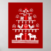 Schattigee feestelijke scandi rood witte kerstboom poster (Voorkant)
