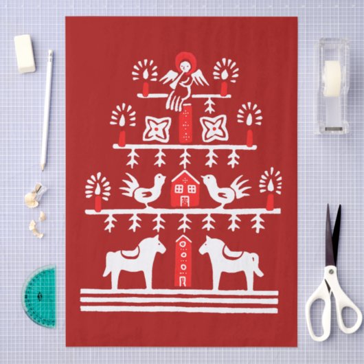 Schattigee feestelijke scandi rood witte kerstboom tissuepapier (Craft)