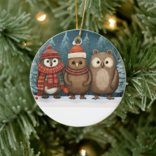 Schattigee feestelijke uilen keramisch ornament