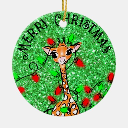 Schattigee feestelijke vakantie Giraffe twinkle ve Keramisch Ornament (Voorkant)