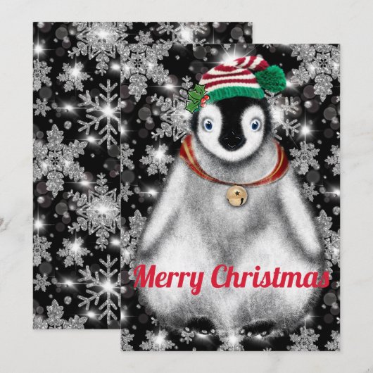 Schattigee feestelijke vakantie Pinguïn glitter sn Feestdagenkaart (Voorkant / Achterkant)