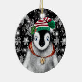 Schattigee feestelijke vakantie Pinguïn glitter sn Keramisch Ornament (Rechts)