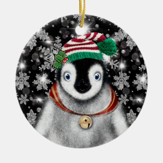 Schattigee feestelijke vakantie Pinguïn glitter sn Keramisch Ornament (Voorkant)