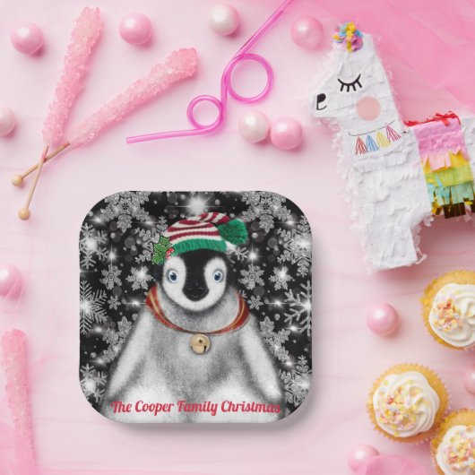 Schattigee feestelijke vakantie Pinguïn glitter sn Papieren Bordje (Feest)