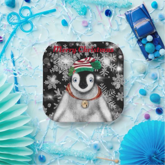 Schattigee feestelijke vakantie Pinguïn glitter sn Papieren Bordje (Feest)