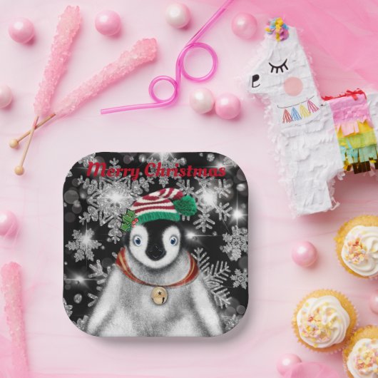 Schattigee feestelijke vakantie Pinguïn glitter sn Papieren Bordje (Feest)