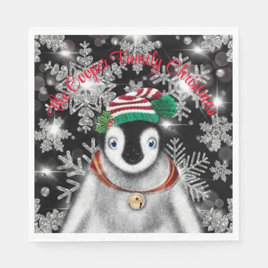 Schattigee feestelijke vakantie Pinguïn glitter sn Servet (Voorkant)