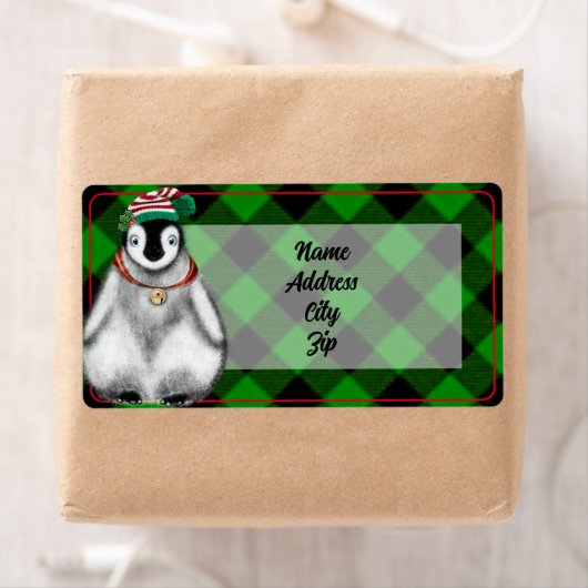 Schattigee feestelijke vakantie Pinguïn groen zwar Etiket (Insitu)