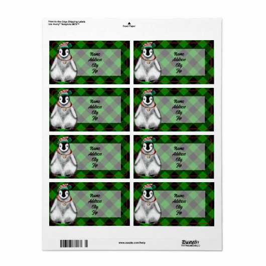 Schattigee feestelijke vakantie Pinguïn groen zwar Etiket (Full Sheet)