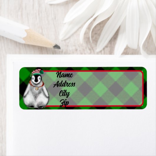 Schattigee feestelijke vakantie Pinguïn groen zwar Etiket (Insitu)