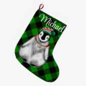 Schattigee feestelijke vakantie Pinguïn groen zwar Grote Kerstsok (Voorkant (Hangend))